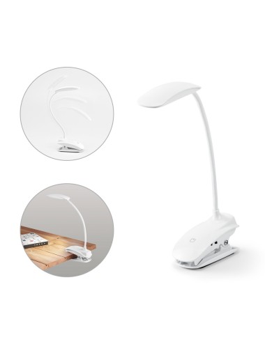 Lampe de bureau LED portable en ABS et COB. La lampe a un ressort