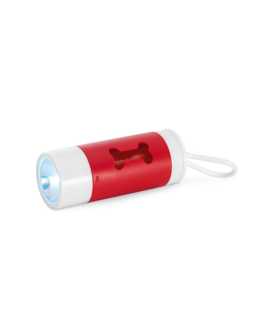 Distributeur de sacs en ABS avec 20 sacs en plastique hygiéniques pour chiens. Contient une lampe de poche LED et un mousqueton.