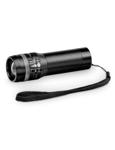 Lampe de poche en aluminium avec fonction zoom avec 3 modes d'éclairage, lampe LED 1 W et poignée. Inclus 3 piles AAA. Livré dan