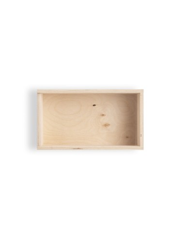 Boîte en contreplaqué avec couvercle coulissant, dans la même matière. 290 x 165 x 105 mm