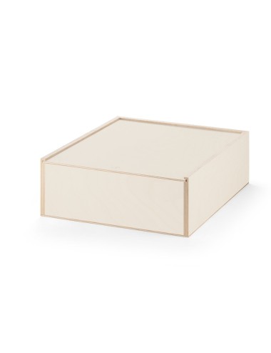 Boîte en contreplaqué avec couvercle coulissant, dans la même matière. 330 x 290 x 105 mm