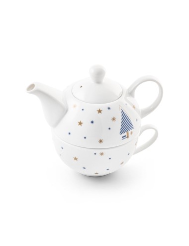 Service à thé en porcelaine avec décor de Noël. La théière a une capacité allant jusqu'à 430 ml et la tasse jusqu'à 220 ml. Four