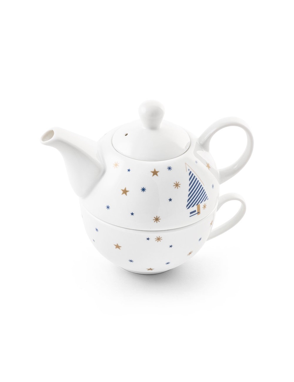 Service à thé en porcelaine avec décor de Noël. La théière a une capacité allant jusqu'à 430 ml et la tasse jusqu'à 220 ml. Four