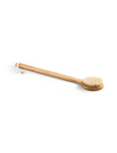 Brosse de douche en bambou avec poils de sanglier naturels. Brosse: 447 x 82 x 12 mm | Boîte: 455 x 89 x 30 mm
