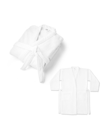 Peignoir de bain (350 g/m²) en coton (82%) et coton recyclé (18%).Touché doux, avec 1 ceinture de réglage et 2 poches (1 de chaq