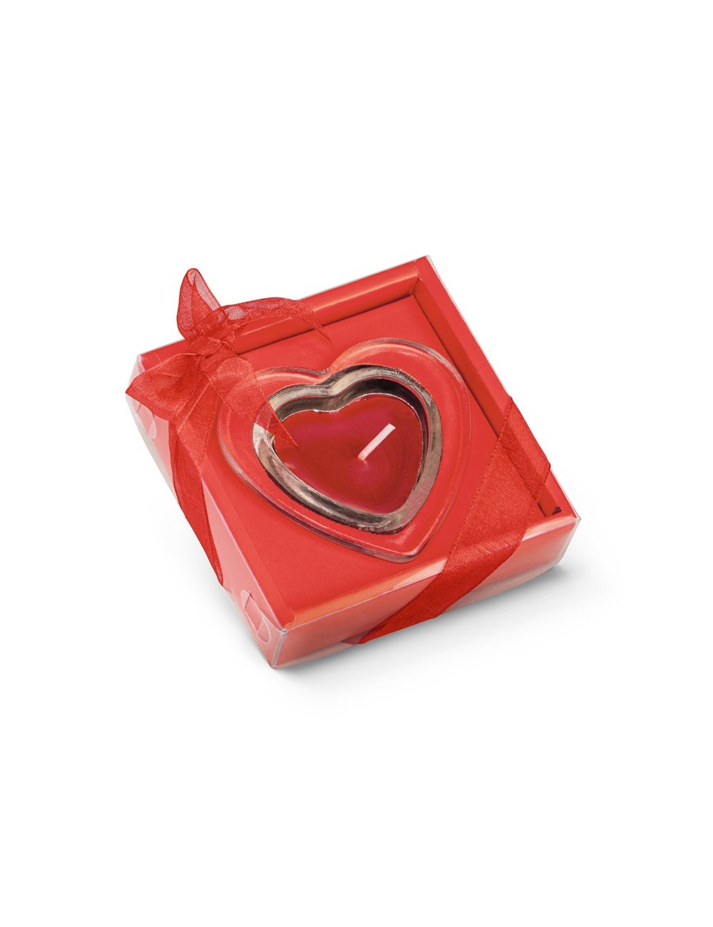 Bougie en forme de coeur et base en verre avec coffret cadeau inclus Coffret: 93 x 93 x 25 mm