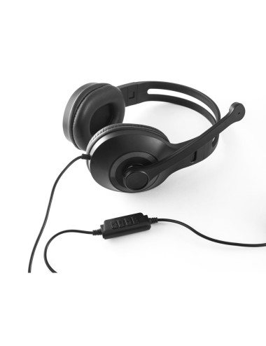 Casque réglable avec microphone en ABS et PP. Il comprend un contrôle du son avec 4 boutons : volume haut/bas, arrêt du micro et