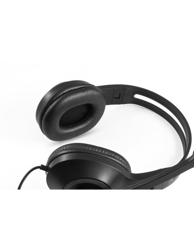 Casque réglable avec microphone en ABS et PP. Il comprend un contrôle du son avec 4 boutons : volume haut/bas, arrêt du micro et