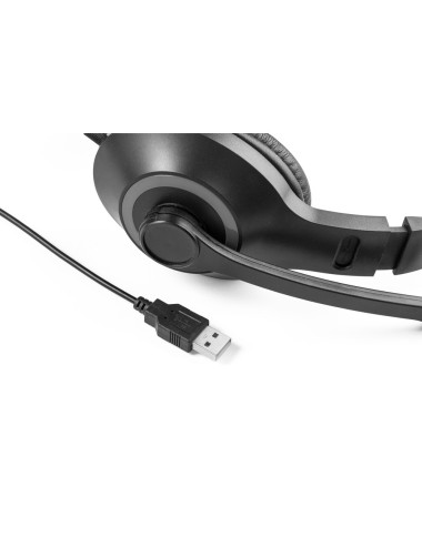 Casque réglable avec microphone en ABS et PP. Il comprend un contrôle du son avec 4 boutons : volume haut/bas, arrêt du micro et