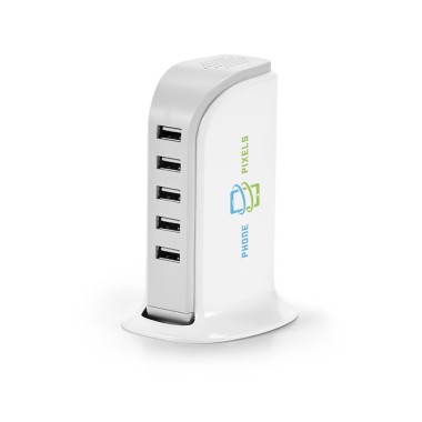 Station de chargement USB en ABS avec 5 sorties 5V/4A Contient un câble de 1.5 m. 65 x 110 x 80 mm