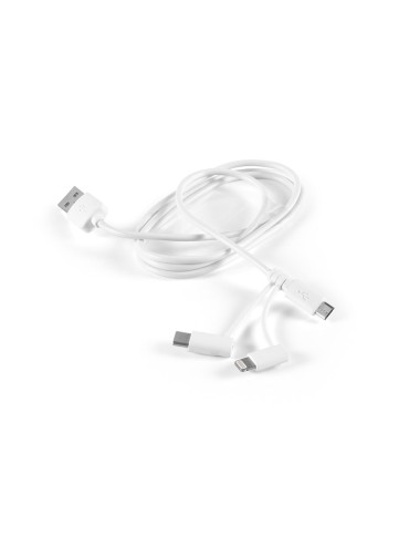 Câble USB 3 en 1 ideal pour charger les appareils mobiles. Il dispose d'un connecteur micro USB et d'adaptateurs Lightning® (cer