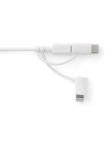 Câble USB 3 en 1 ideal pour charger les appareils mobiles. Il dispose d'un connecteur micro USB et d'adaptateurs Lightning® (cer