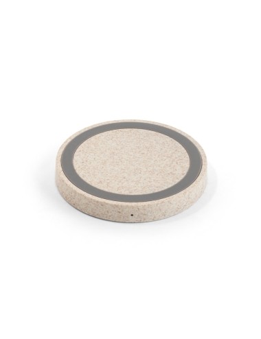 Chargeur sans fil en ABS et fibre de paille de blé. La puissance de chargement est de 5W, avec une entrée 5V/2A. La base contien