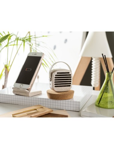 Support de téléphone portable avec chargeur à double bobine sans fil en fibre de paille de blé et ABS. Avec une puissance de cha