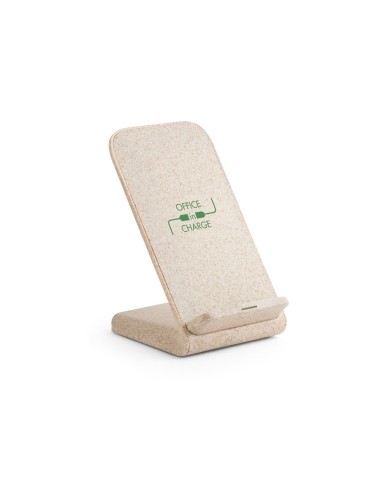 Support de téléphone portable avec chargeur à double bobine sans fil en fibre de paille de blé et ABS. Avec une puissance de cha