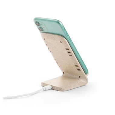 Support de téléphone portable avec chargeur à double bobine sans fil en fibre de paille de blé et ABS. Avec une puissance de cha