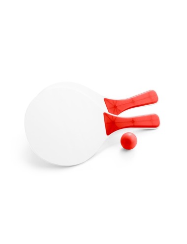 Raquettes de plage en MDF avec balle incluse. Poignées et boule colorées. ø190 x 330 x 5 mm