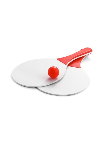 Raquettes de plage en MDF avec balle incluse. Poignées et boule colorées. ø190 x 330 x 5 mm