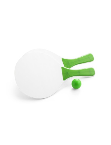 Raquettes de plage en MDF avec balle incluse. Poignées et boule colorées. ø190 x 330 x 5 mm