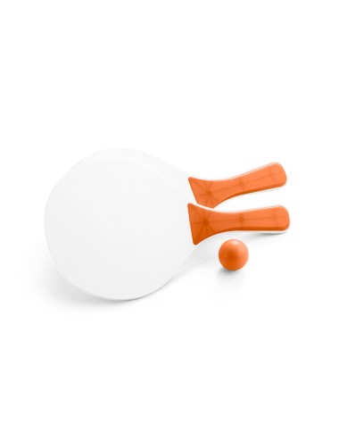 Raquettes de plage en MDF avec balle incluse. Poignées et boule colorées. ø190 x 330 x 5 mm