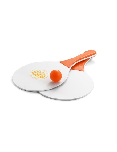 Raquettes de plage en MDF avec balle incluse. Poignées et boule colorées. ø190 x 330 x 5 mm