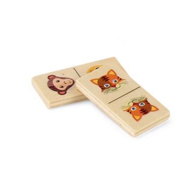 Jeu de dominos en bois pour enfants avec des dessins d'animaux. Livré dans une boîte en bois personnalisable. 147 x 50 x 30 mm
