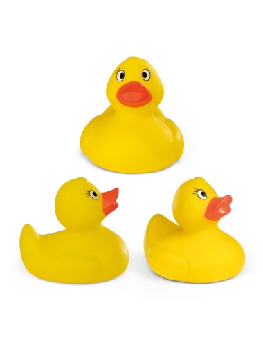 Canard en caoutchouc PVC jaune, idéal pour jouer dans l'eau. 70 x 72 x 80 mm