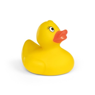 Canard en caoutchouc PVC jaune, idéal pour jouer dans l'eau. 70 x 72 x 80 mm