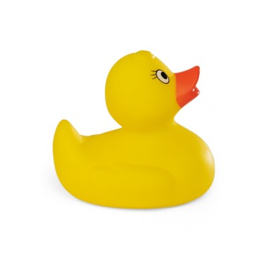 Canard en caoutchouc PVC jaune, idéal pour jouer dans l'eau. 70 x 72 x 80 mm
