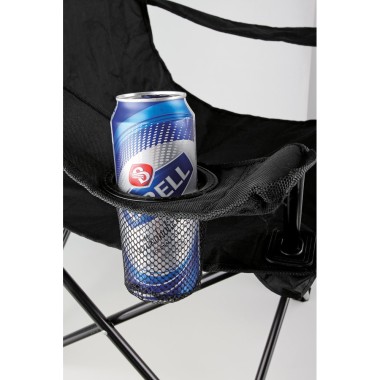 Chaise pliante en 600D avec support en filet pour bouteille. Construction métallique pouvant supporter jusqu'à 100 kg. Livré dan