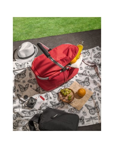 Panier pique-nique pliable en 600D. Contient une double fermeture et un intérieur doublé. Panier avec structure en aluminium amo