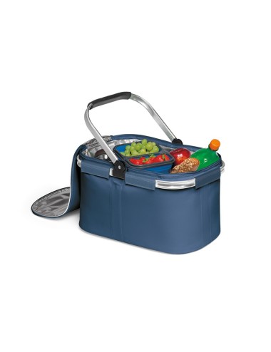 Panier pique-nique pliable en 600D. Contient une double fermeture et un intérieur doublé. Panier avec structure en aluminium amo