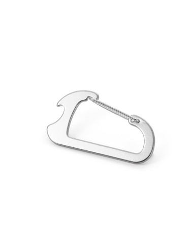 Mousqueton en aluminium avec décapsulateur. Produit non adapté à l'escalade. 44 x 79 x 3 mm