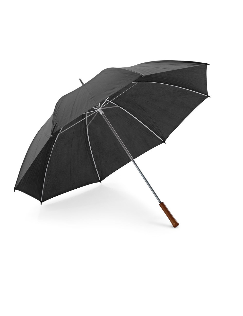 Parapluie de golf en polyester 190T et poignée en bois. Ouverture manuelle. ø1270 x 965 mm
