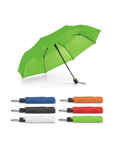 Parapluie pliable (en 3 sections) en polyester 190T et a une ouverture automatique. Disponible dans une large gamme de couleurs.
