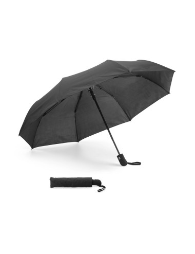 Parapluie pliable en 190T et poignée caoutchoutée. Ce produit est pliable en 3 parties et coupe-vent avec ouverture automatique.