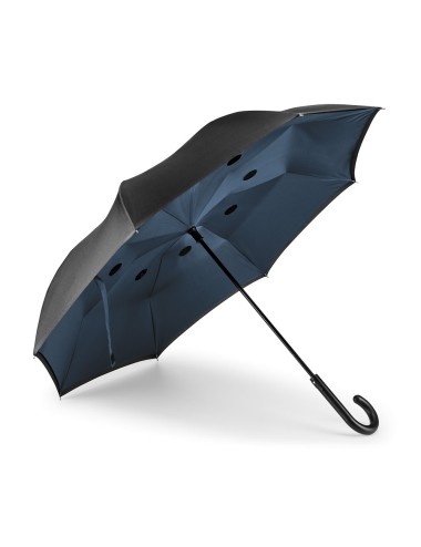 Parapluie inversé. Pongee 190T. Toile doublé. Manche en métal et baleines en fibre de verre. Structure breveté, avec ouverture m