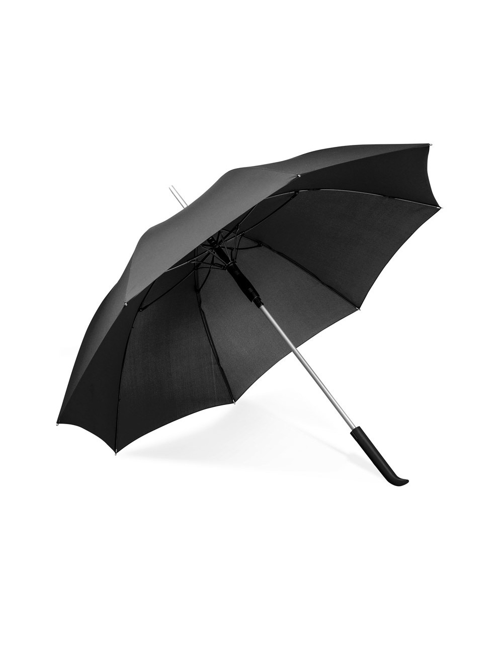 Parapluie en pongé 190T, baleines en fibre de verre, manche en aluminium et poignée caoutchoutée. Parapluie coupe-vent avec ouve
