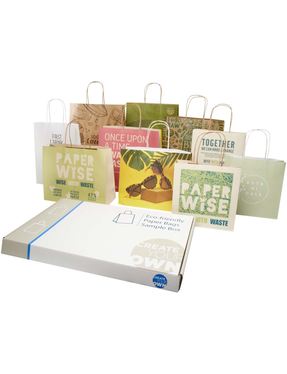 Boîte d'échantillons de sacs en papier Kraft et fabriqués à partir de déchets agricoles