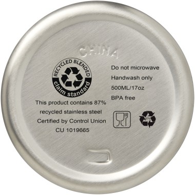 Bouteille isotherme Vasa en acier inoxydable recyclé certifié RCS de 500 ml avec isolation par le vide et couche de cuivre