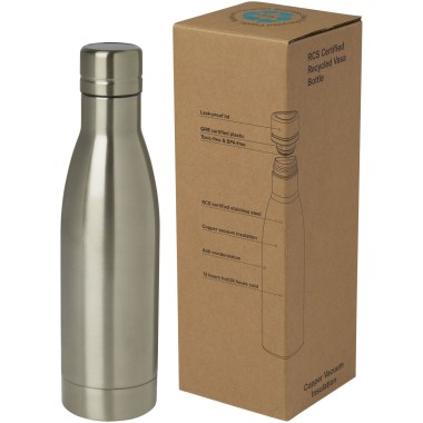 Bouteille isotherme Vasa en acier inoxydable recyclé certifié RCS de 500 ml avec isolation par le vide et couche de cuivre