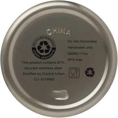 Bouteille isotherme Vasa en acier inoxydable recyclé certifié RCS de 500 ml avec isolation par le vide et couche de cuivre