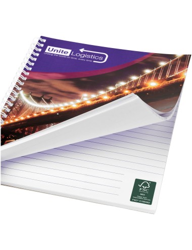 Carnet de notes à spirales A5 Desk-Mate® avec couverture arrière imprimée