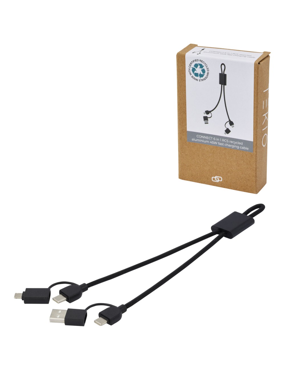 Câble de charge rapide Connect 6-en-1 de 45 W en aluminium recyclé certifié RCS